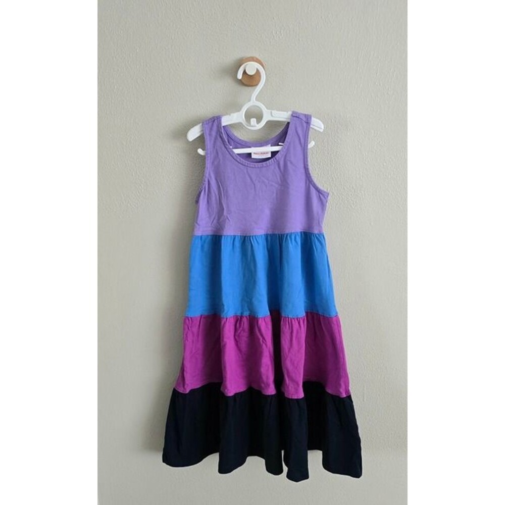 VGUC Hanna Andersson Color Block Tiered Tank Twirl Dress, Sz 8/130